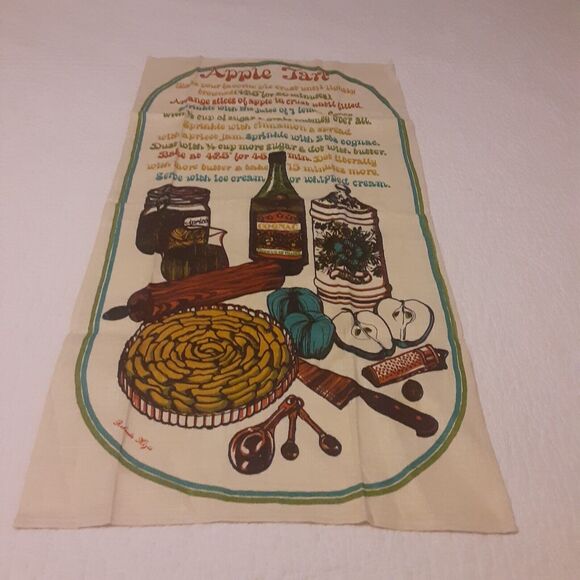 Vintage Fallani & Cohn All Linen Apple Tart Recipe Tea Towel - Picture 2 of 7